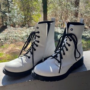 Ladies White Lug/Combat Boots